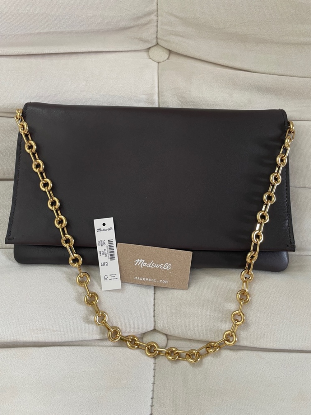 Madewell Dark Brown Shoulder Bag with Gold Chain